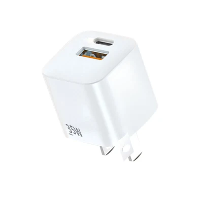 Pd 35W GaN Carregador de telefone rápido tipo C e USB um carregador de parede de porta dupla